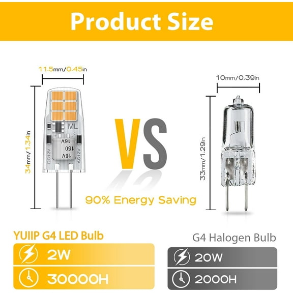 EFEMF-G4 LED Light Bulbs 2700K Soft Warm White, 2W Equivalent to 20W Halogen Bulb, AC/DC 12V G4 Bi Pin Bulb for Under Cabinet Puck Light, Chandelier, Landscape Lighting, 8-Pack