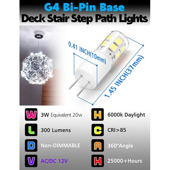 EFEMF-G4 RV Interior LED Bulb 3W Replace 10W/20W/30W, 12V 6000K White T3 JC Bi-Pin Base Ceiling Recessed Puck Camper Light Bulb for Under Cabinet Chandelier Boats Landscape Lighting (6 Pack)