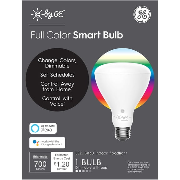 EFEMF-GE CYNC Smart Flood Light Bulb, Full Color, Bluetooth Enabled, Alexa and Google Assistant Compatible (1 Pack), Packaging May Vary