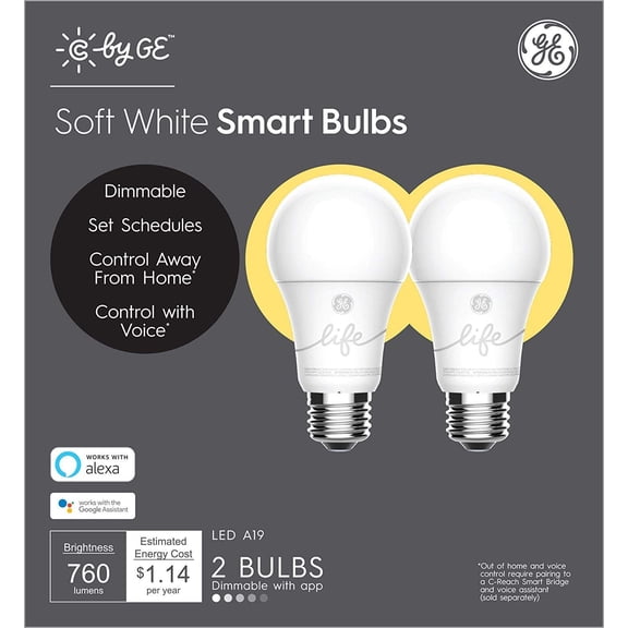 EFEMF-GE Lighting CYNC Smart Light Bulbs, Bluetooth Enabled, Alexa and Google Home Compatible, Soft White (2Pack), Packaging May Vary