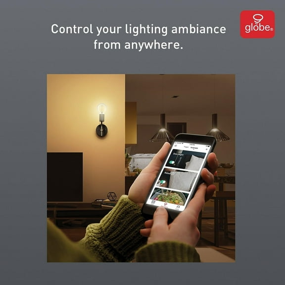 EFEMF-GLOBE Electric 34920 Wi-Fi Smart 5.5W (60W Equivalent) Straight Filament Tunable White Clear LED Light Bulb, No Hub Required, Voice Activated, 2000K - 5000K, Vintage Edison Style, G25 Shape, E2