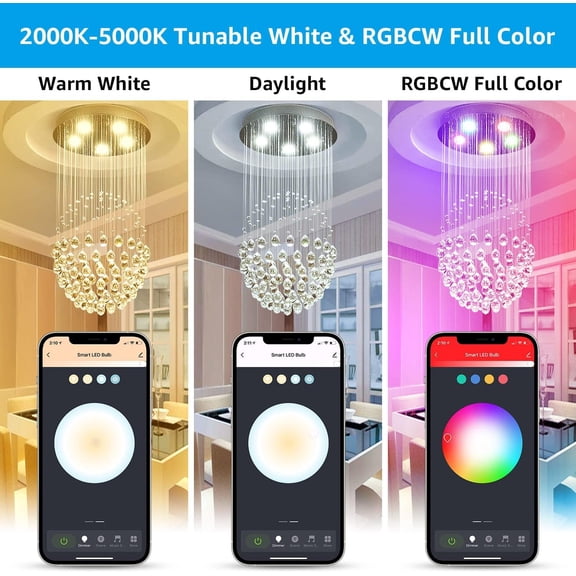 EFEMF-GU10 WiFi Smart Spotlight Bulbs, 2000K-5000K RGB LED Color Changing Light, Compatible with Alexa Google Home & Smart Life, 5W 40W Equivalent, Dimmable, No Hub Required