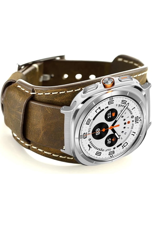 -Genuine Leather Bands Compatible with Samsung Galaxy Watch Ultra 47mm Replacement Wristband,Smart Watch Bracelet Wristband Crazy Horse Cuff Adjustable Quick Release Straps for Women Men.