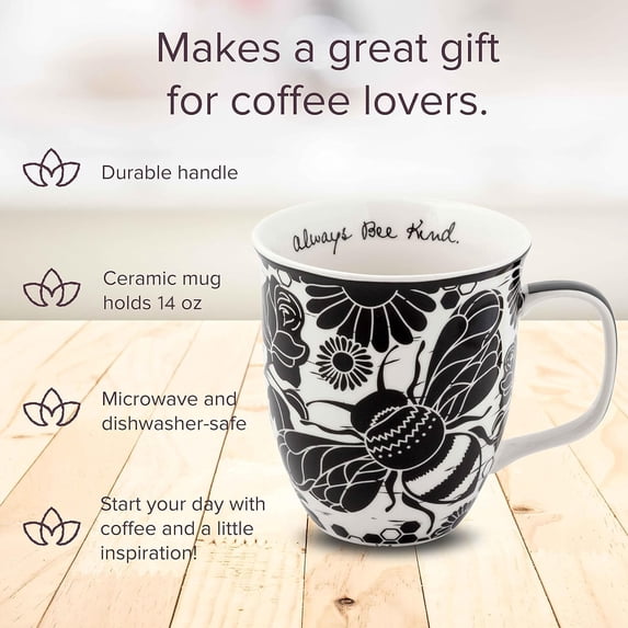 EFEMF-Gifts 16 oz Black and White Boho Mug Bee - Cute Coffee and Tea Mug - Ceramic Coffee Mugs for Women and Men, 1 Count (Pack of 1)