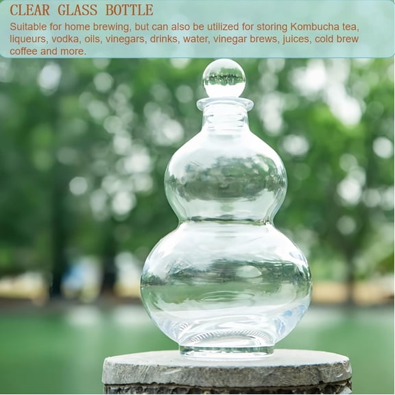 EFEMF-Glass Gourd Liquor Bottles, Decorative Bottles,17oz Clear Wine Bottles with Glass Ball Stoppern, Heavy Base Vodka Whiskey Decanter Bottle Dispenser for wine, Drinks, Oil, Spirits, Juice