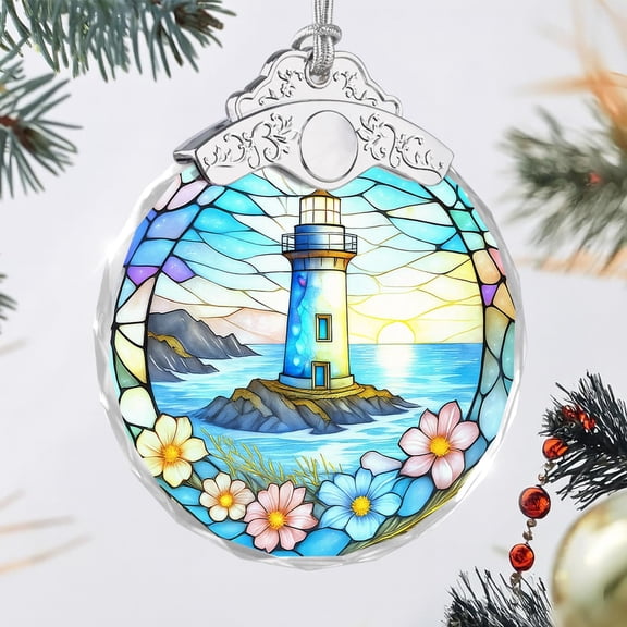 EFEMF-Glass Ornament - Lighthouse - Sea Ornaments for Home Decor Accent - Holiday Presents - Unique Gift for Her Him - Car Hanging Decoration - Nautical Beach Gifts - Lighthouse Decor for Home