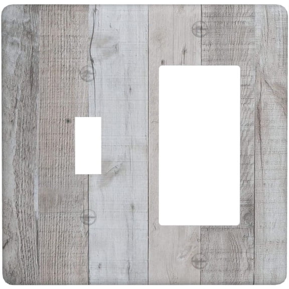 EFEMF-Gray Brown Wood 2 Gang Single Toggle/Rocker Combination Light Switch Cover Decorative Wall Plate Electrical Faceplate Farmhouse Kitchen Decorate 4.5" x 4.5