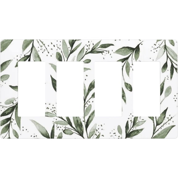 EFEMF-Green Eucalyptus Leaves 4 Gang Quad Rocker/Decora Light Switch Cover Plate Decorative Electrical Faceplate for Bathroom Living Room Decorate Jumbo Size Screwless 8.3" x 4.6