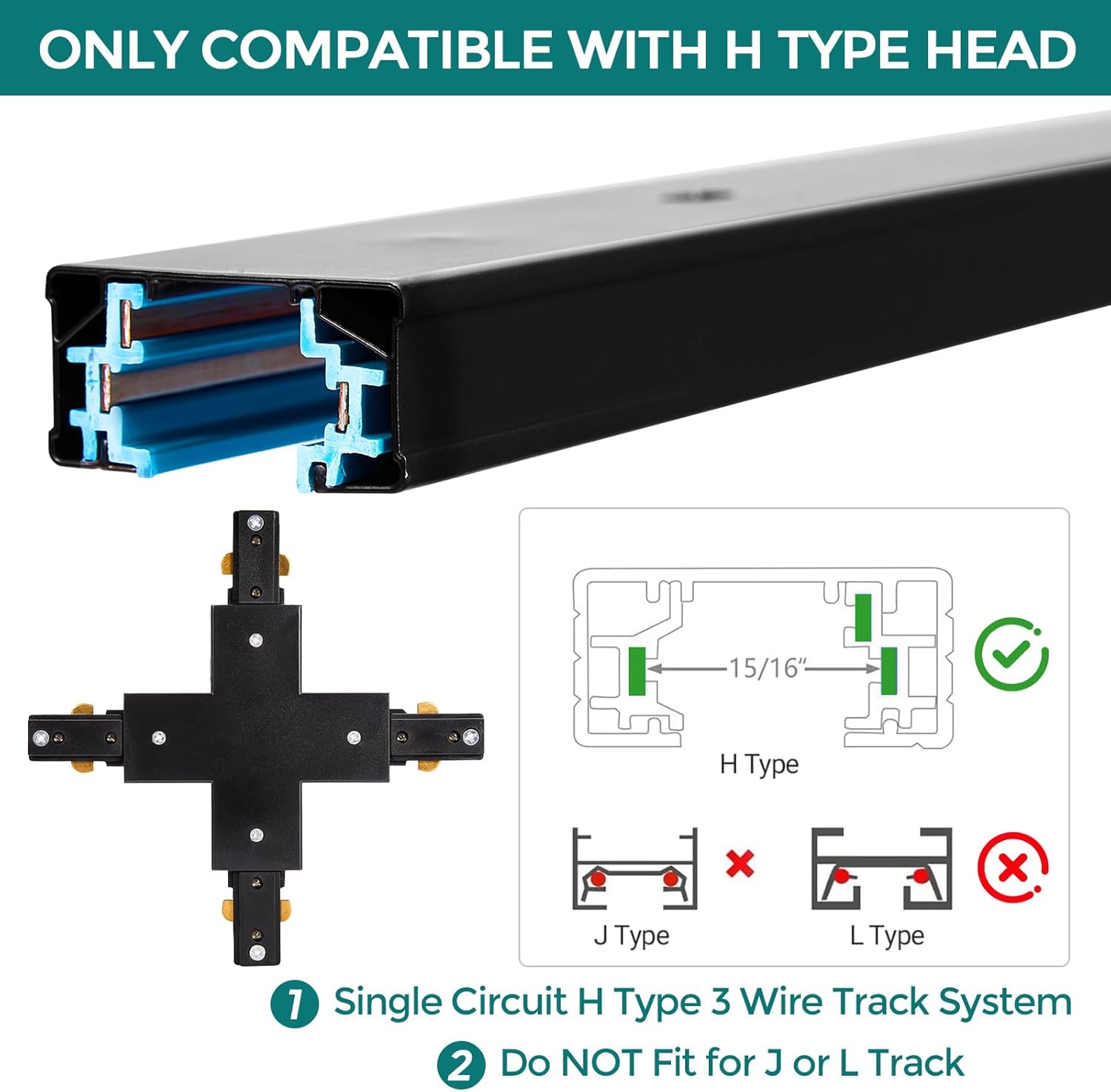 EFEMF-H Track Lighting X Connector - Black X Shape H Track Lighting ...