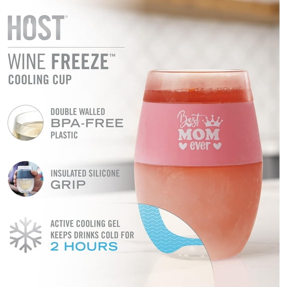 EFEMF-HOST Best Mom Ever Wine Freeze Cooling Cup with Freezing Gel Wine Glasses Mother's Day Gifts for Mom, Mom Birthday Gifts, Gifts for Wife, 8.5 oz, Pink