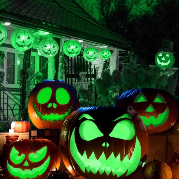 EFEMF-Halloween Jack-O-Lantern Lights Dimmable Timer Color Changing Pumpkin Lights Remote Control LED Battery Operated Lights with Push Touch Stick on Pumpkin Lighting for Halloween Decoration 3 Pack