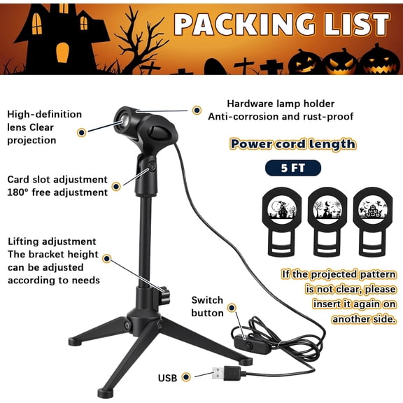 EFEMF-Halloween Outdoor Projector Light Decoration with 3 Film, Halloween Slides Holiday LED Projector Light Outdoor Waterproof Landscape Decorative Rotation Lighting Movement Projection Lamp