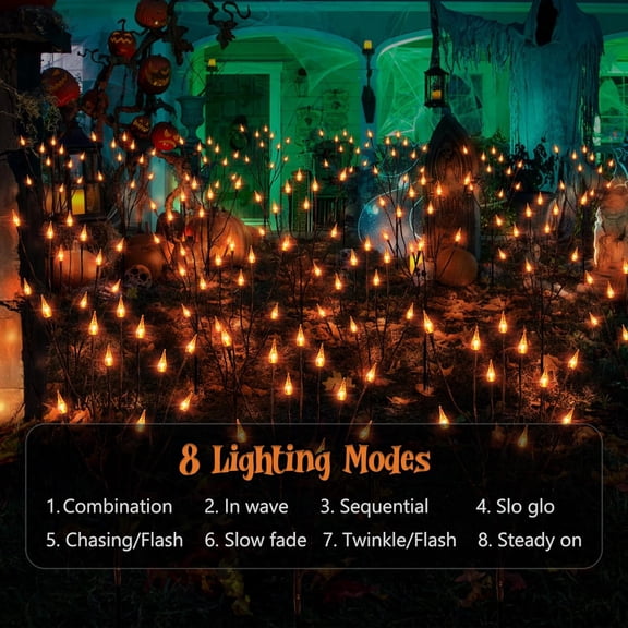 EFEMF-Halloween Pathway Lights, 7.54ft 3 Pack Candle Flame Orange Lights Outdoor with Timer, Battery Powered Halloween Light Waterproof Spooky Path Light for Path Yard Walkway Garden Thanksgiving