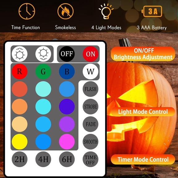 EFEMF-Halloween Pumpkin Lights with Timer Remote, Battery Operated RGB Pumpkin Lights Flickering Flameless LED Candles Halloween Decor Jack-O-Lantern Decorations