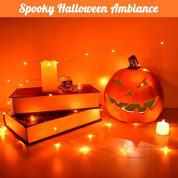 EFEMF-Halloween String Lights Outdoor Waterproof, Orange Solar Fairy Lights 16.4ft 50LED 8 Modes Orange Fall Outdoor Lights for Fall Decor Outside Pathway Patio Party Backyard Decorations