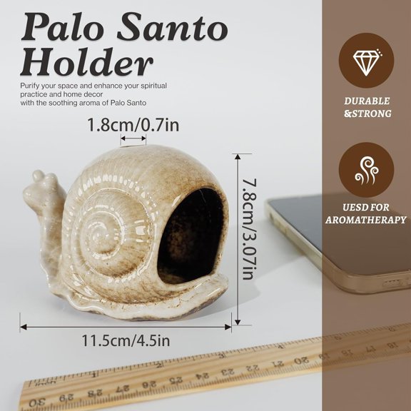 EFEMF-Handmade Ceramic Snail Palo Santo Holder & Mini Chiminea Incense Dish- Elegant Cone Burner for Palo Santo Sticks & Sage-Perfect for Energy Cleansing, Yoga, Meditation, Zen, Altar, Aromatherapy