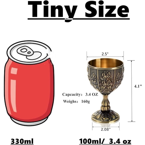 EFEMF-Handmade Goblet Chalice, Small Vintage Engraving Wine Liqueur Cup, 3.4OZ Food Safe Sturdy Drinking Vessel Shot Glasses for Buddha Weddings Home Decor Blessings
