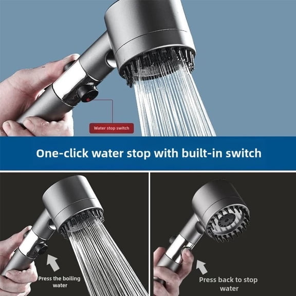 EFEMF-High Pressure Filtered ION Shower Head with 5-Stage Filtration & Hose Turbo Handheld Shower for Hard Water, Adjustable Spray Settings, Water-Saving Rain Spa Experience (Gray)
