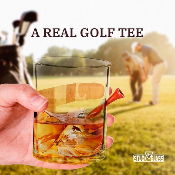EFEMF-Hole in One Golf Tee Whiskey Glasses - Original Handcrafted Embedded Barware (10 oz) - Ideal for Wine Lovers, Men's Gifts, Boyfriend, and Rocks Drinkware - Red