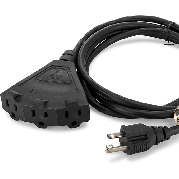 EFEMF-Holiday Lighting Outlet 6-Foot Black Extension Cord, 3-Prong Indoor & Outdoor Splitter, Perfect for Landscape Lighting