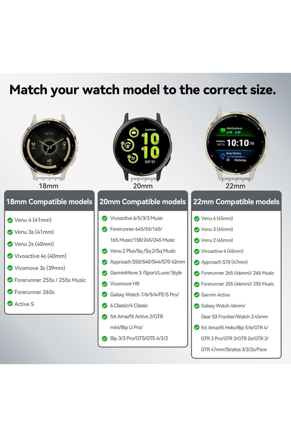 -Hook Loop 20mm Watch Band Compatible With Garmin Vivoactive 6/Vivoactive 5/3/3 Music Watch Bands, Soft Nylon Breathable Sport Smartwatch Bands for Garmin Venu Sq 2/Forerunner 55/165/245/645 Str