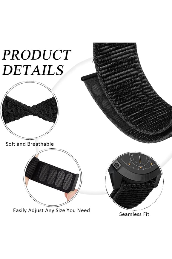 -Hook & Loop Quick Dry Watch Bands for Garmin Instinct/Instinct 2, 22mm Nylon Ultralight Sport Wristband Strap for Garmin Instinct Tactical/Esports/Solar/Tide/2 Surf Smartwatch, Black