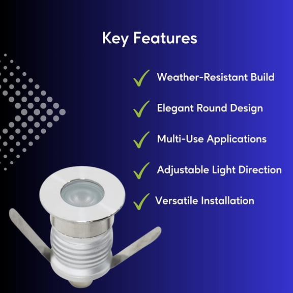 EFEMF-In Ground Mini Well Light Round Fixture - Stainless Steel Finish, Recessed Flush Mount, 12-24 Volts DC Input - Integrated 1 Watt LED Bulb Well Light Fixture (1-3/8")