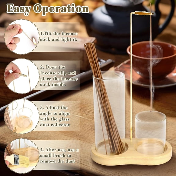 EFEMF-Incense Holder, Built-in Incense Holder, Enlarged Ash Catcher for Sticks & Cones, Mess-Free Incense Burner with Brush, Ideal for Meditation Yoga Spa Room Decor