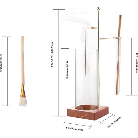 EFEMF-Incense Holder for Stick, Glass Insence Burner for Sticks with Removable Anti Ash Catcher & Storage Tube, Wood Cones Holders Stand with Ash Brush, Yoga Spa Madiation Relaxation, Home Decor