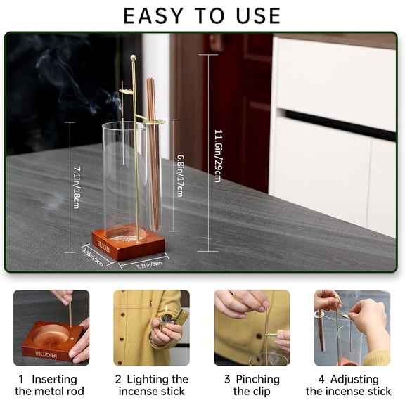 EFEMF-Incense Holder for Sticks, Anti-Ash Flying Incense Burner with Brush & 20 Incense Stick, Detachable Glass Ash Catcher & Storage Tube, Upside Down Incense Holders for Yoga Spa Home Decor