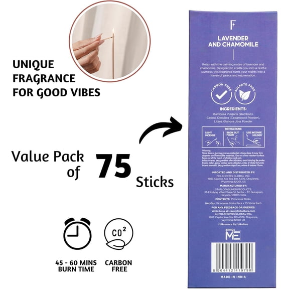 EFEMF-Incense Sticks (75 Sticks) | 8" Premium Lavender & Chamomile Incense Sticks for Deep Sleep, Aromatherapy, Relaxation Gifts | No Charcoal, Non Toxic, 45 Mins, Long Burning Insence-Sticks