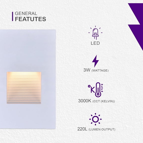 EFEMF-Indoor/Outdoor 3 Watt Vertical Stair/Step Light, 3000K, Hardwired, 220 Lumens, Wet Location use, Warm White, Vertical, 277V, CRI 80 for Step Lighting, Stair, Patio- White Finish