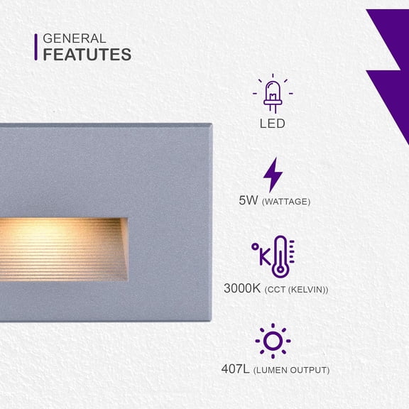 EFEMF-Indoor/Outdoor 5 Watt Horizontal Stair/Step Light, 3000K, Hardwired, 407 Lumens, Wet Location use, Warm White, Horizontal, 277V, ETL Listed, CRI 80 for Step, Stair, Patio- Gray Finish