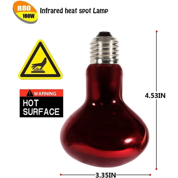 EFEMF-Infrared Heat Lamp Bulbs 100W 2 Pack,Red Basking Spot Light Bulb Reptile Heating lamp for Bearded Dragon,Turtle,Snake,Leopard Gecko,Chicked with Digital Temperature Thermometer