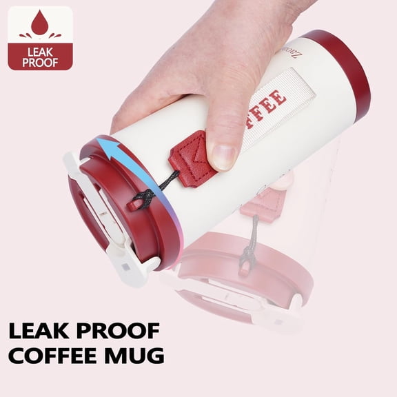 EFEMF-Insulated Coffee Mug with Ceramic Coating, 18 oz Ceramic Lined Travel Coffee Mug with Leakproof Lid, Double Wall Stainless Steel Hot Cold Drinking Cup for Office Camping Travel, Red