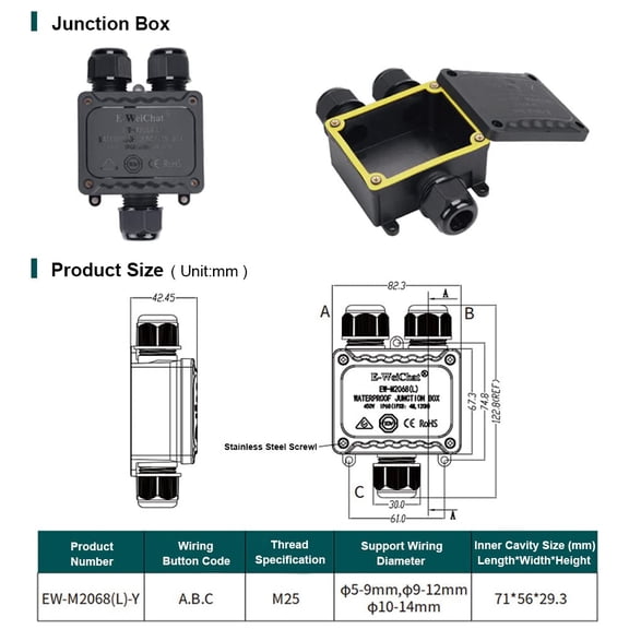 EFEMF-Junction Box Outdoor Waterproof Electrical Box, 3 Way Plug Line Plastic External Junction Box, Electric Power Cord Boxes Suitable for Outdoor Lights, Landscape Lighting (3way)