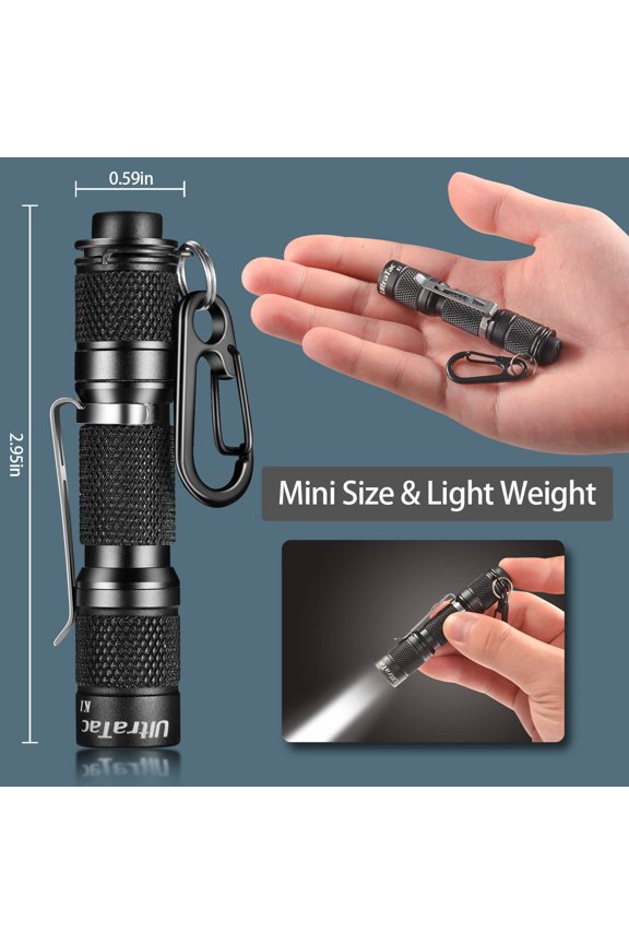 -K1 Mini LED Gift Flashlight Keychain, 180lm Waterproof AAA Pocket Flashlights for EDC, Camping, Hiking, Outdoor Activity and Emergency Lighting (Black 2 Pack)