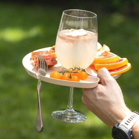 EFEMF-Knork Eco Party Bundle, Appetizer Wine Cup Holder Plate, 2 Piece Set, Mint/Sand