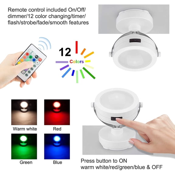 EFEMF-LED Accent Lights Battery Operated,Dimmable Picture Light with Remote,12 Color Changing Art Lights,Cordless Puck Light with 360Rotate Lighting Head,Stick on Spotlight for Dartboard, Painting