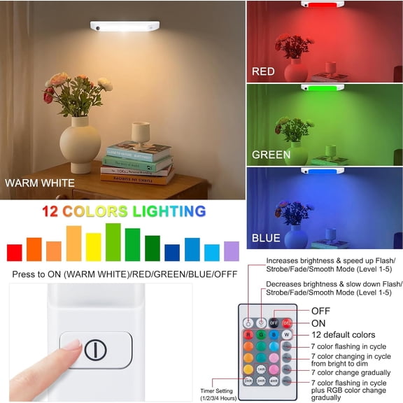 EFEMF-LED Under Cabinet Light, Battery Operated RGB Colors Changing Led Bar Lights with Remote,Multicolor Under Counter Lights for Kitchen, Dimmable Light for Cabinet, Counter, Workbench