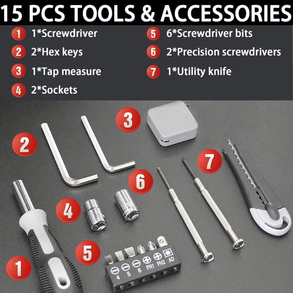 EFEMF-LED Camping Lantern with 15PCS Car Tool Kit, Survival Gear Hiking, Portable Emergency Set Kit with Screwdriver Set Kit Tool, Fishing Gear for Outdoors, Men/Dad Birthday Gift(AA Batteries Not In