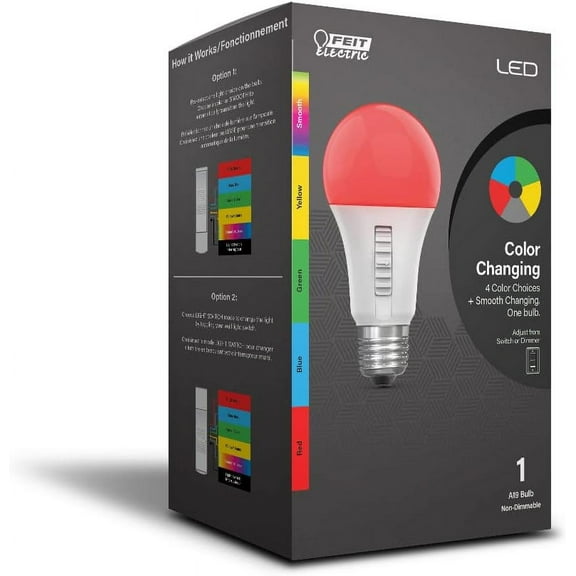 EFEMF-LED Color Changing Light Bulb - A19 with an E26 Medium Base Light Bulb - 60W Equivalent - 15 Year Life (Pack of 2)