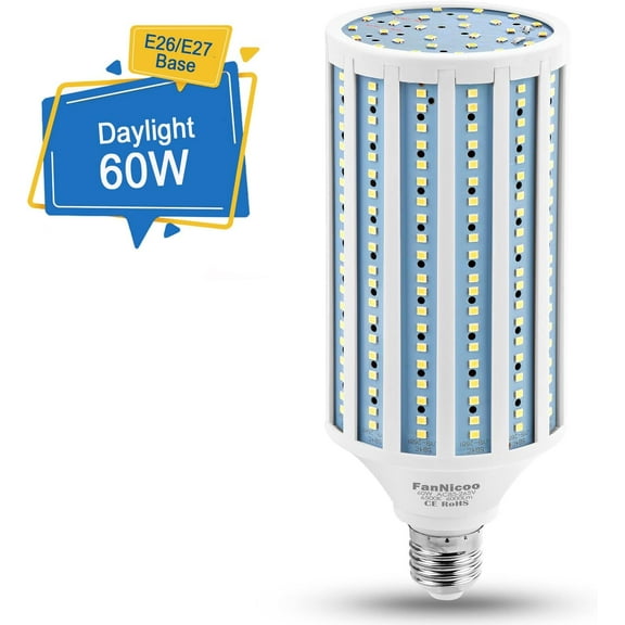 EFEMF-LED Corn Light Bulb 500W Equivalent 60W 6000Lumen 6500k E26/E27 Medium Base Led Light Bulb Cool Daylight White Corn Lamp for Indoor Outdoor Garage Warehouse Factory Workshop Backyard Barn