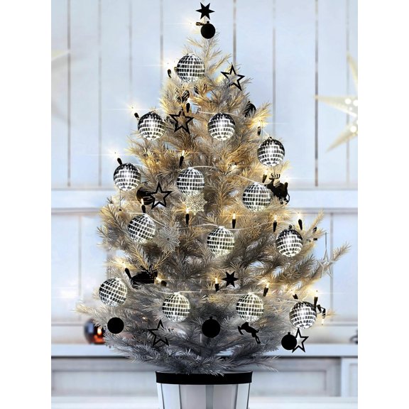 EFEMF-LED Disco Ball String Light Battery Powered Mirror Balls Ornaments for Outside Backyard Porch 70s 80s Disco Party Supplies(1.57 Inch,Black)