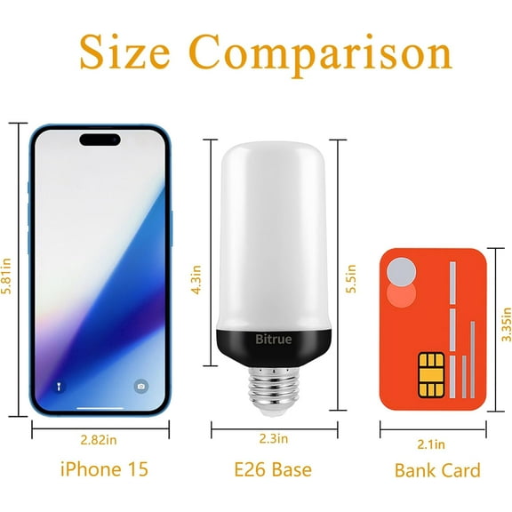 EFEMF-LED Flame Effect Light Bulb, 4 Modes Flame Light Bulbs, E26 Base Fire Light Bulb with Gravity Sensor,Flickering Light Bulbs Hallowee Home Party(2 Pack)