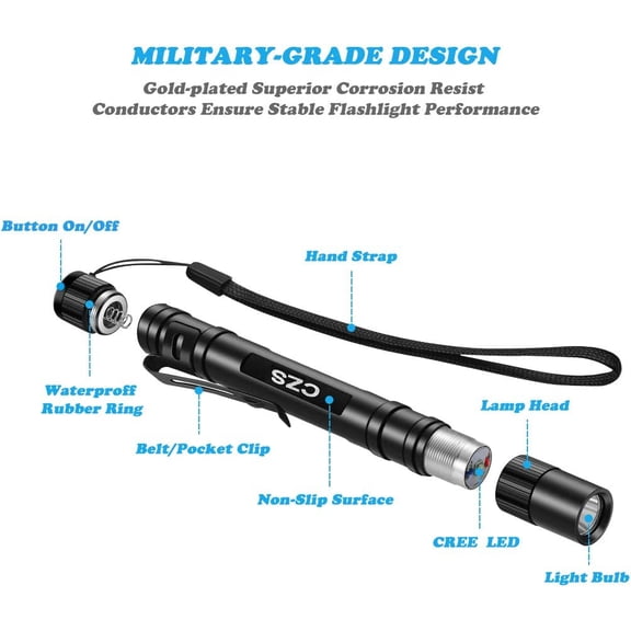 EFEMF-LED Flashlight Penlight 1000 Lumens Battery-Powered Handheld Pen Light Pocket Torch Powered by 2AAA Battery, 5 PCS (Battery Not Included)