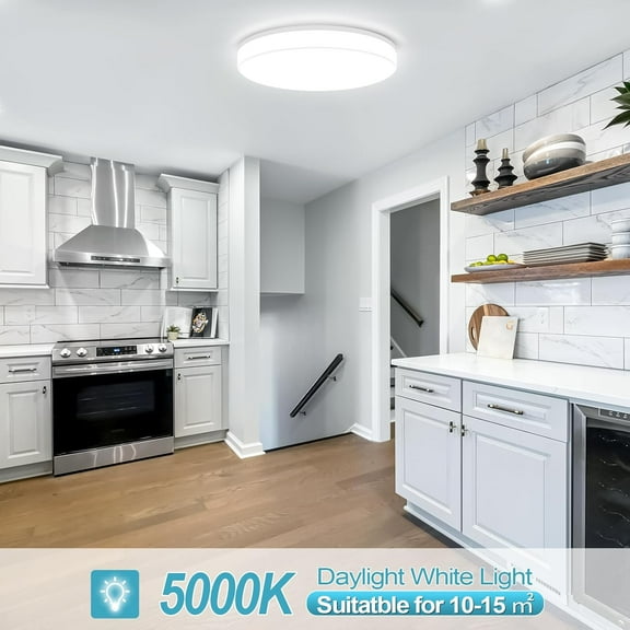 EFEMF-LED Flush Mount Ceiling Light 5000K Daylight LED Ceiling Light Fixture 9.5 Inch 18W 1650LM Bathroom Ceiling Light Waterproof Round LED Ceiling Lamp for Kitchen, Bedroom, Hallway, Living Room