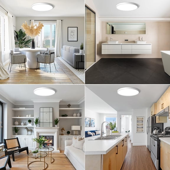 EFEMF-LED Flush Mount Ceiling Light Fixture 12Inch, 24W Flat Light,5000K Ultra Thin Surface Panel Low Profile for Bedroom Kitchen Bathroom Garage Living Room, White (DC-CJ-0030-24W-50K)