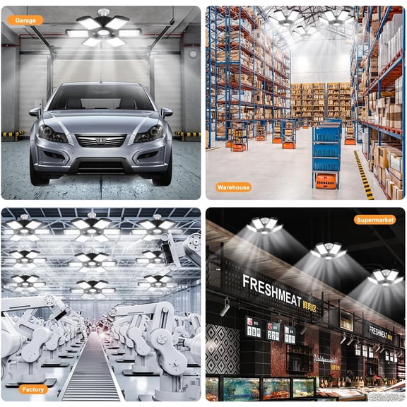 EFEMF-LED Garage Lights Bulb 200W 15000LM 6500K Led Shop Light with 6 Plus 1 Deformable Panels Basement Barn Ceiling Lights for E26/E27 (1PACK)