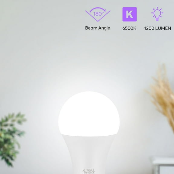 EFEMF-LED Light Bulbs, A19 Daylight 6500K Light Bulb, 12W (100 Watt Equivalent) 1200 Lumens, Non-Dimmable, E26 Standard Medium Base Super Bright Lamp for Bathroom Home Lighting 4 Packs